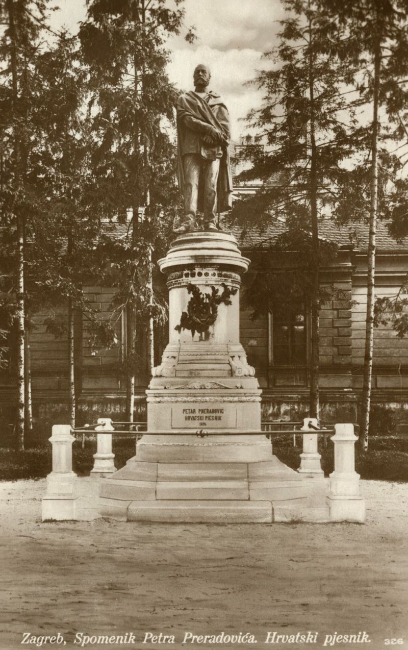 Spomenik Petru Preradoviću, Akademički trg (današnji Trg Josipa Juraja Strossmayera) oko 1930.-1935. godine
